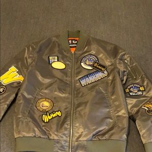 golden state warriors olive green varsity jacket